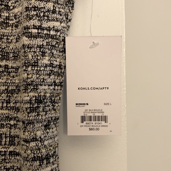 NWT Grey Zip Front Boucle Dress - Size L - Picture 4 of 4